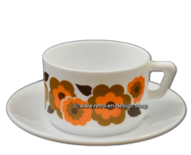 Vintage Arcopal France LOTUS coffee cup and saucer, Orange/brown