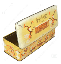 Lata rectangular vintage con abejas. Pastel de miel pura, Zuivere honingkoek Slingerkoek