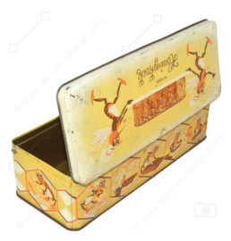 Vintage rectangular tin with bees. Pure Honey Cake, Zuivere honingkoek Slingerkoek