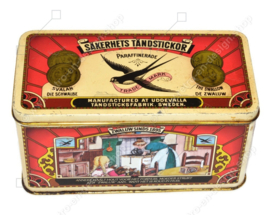 Vintage blik voor lucifers van het merk Zwaluw "Säkerhets Tändstickor" sinds 1895