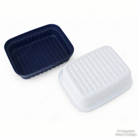 Vintage Tupperware Kornuit Käsebox / Cracker-Server – Dunkelblau mit Weiß Gesprenkeltem Muster