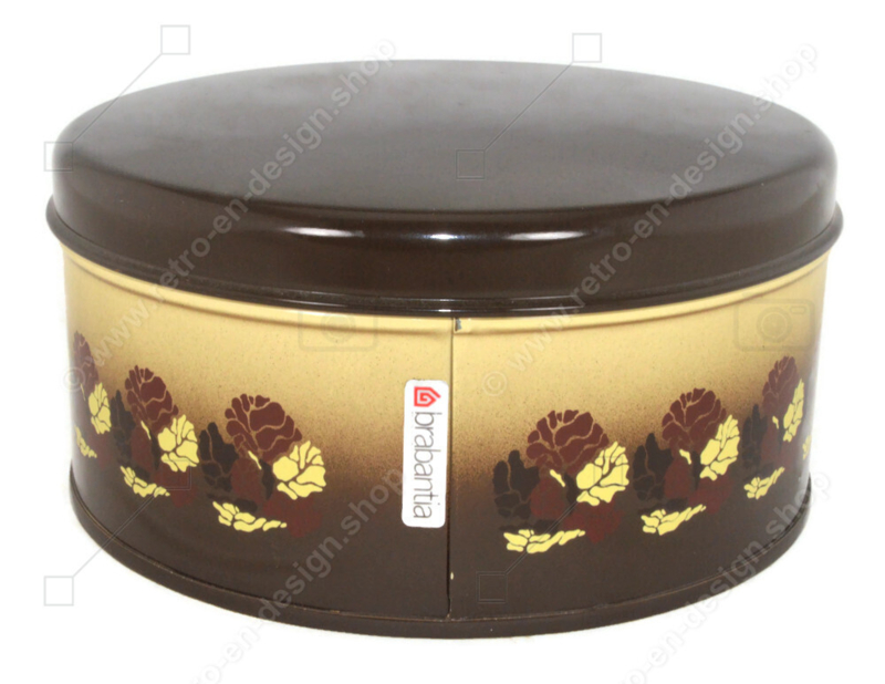 Vintage Brabantia biscuit tin with Batique decor, stylized flower pattern in beige and brown