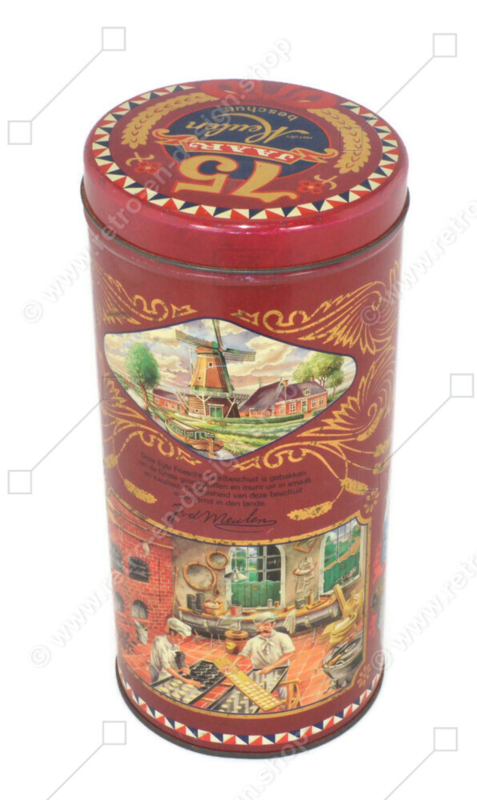 Lata de aniversario vintage 75 años de van der Meulen bizcocho, lata de bizcoch
