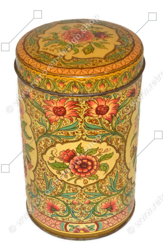 Round rusk tin with an image of flowers in a beautiful vintage condition