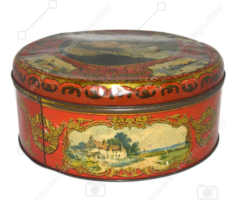Vintage large antique round tin toffee biscuit or candy tin by Van Melle
