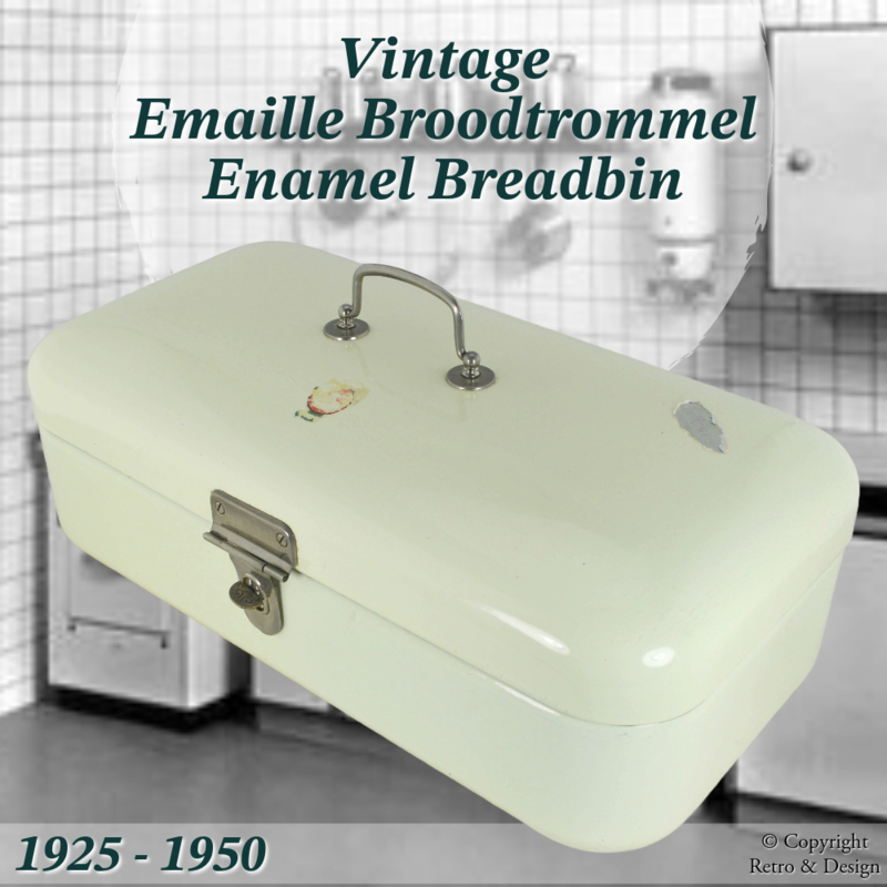 "Vintage Crèmekleurige Emaille Broodtrommel uit de Jaren 1925-1950: Een Tijdloze Keukenklassieker"
