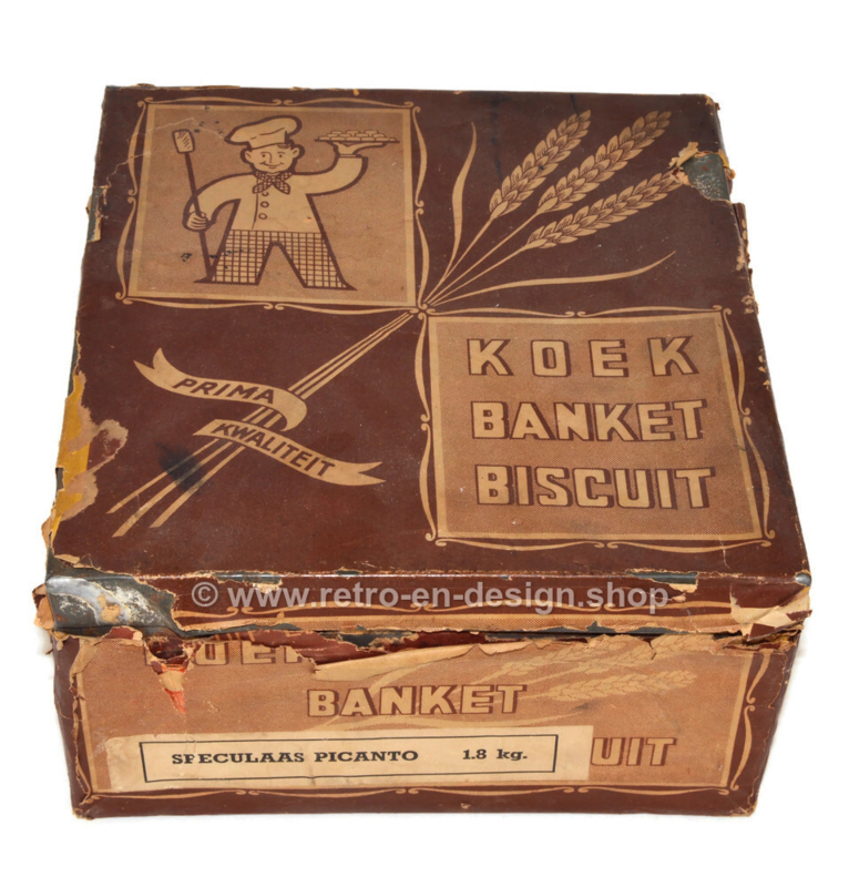 Oud brocant Bakkersblik of winkelblik uit 1920-1930. Koek, Banket, Beschuit. Prima kwaliteit