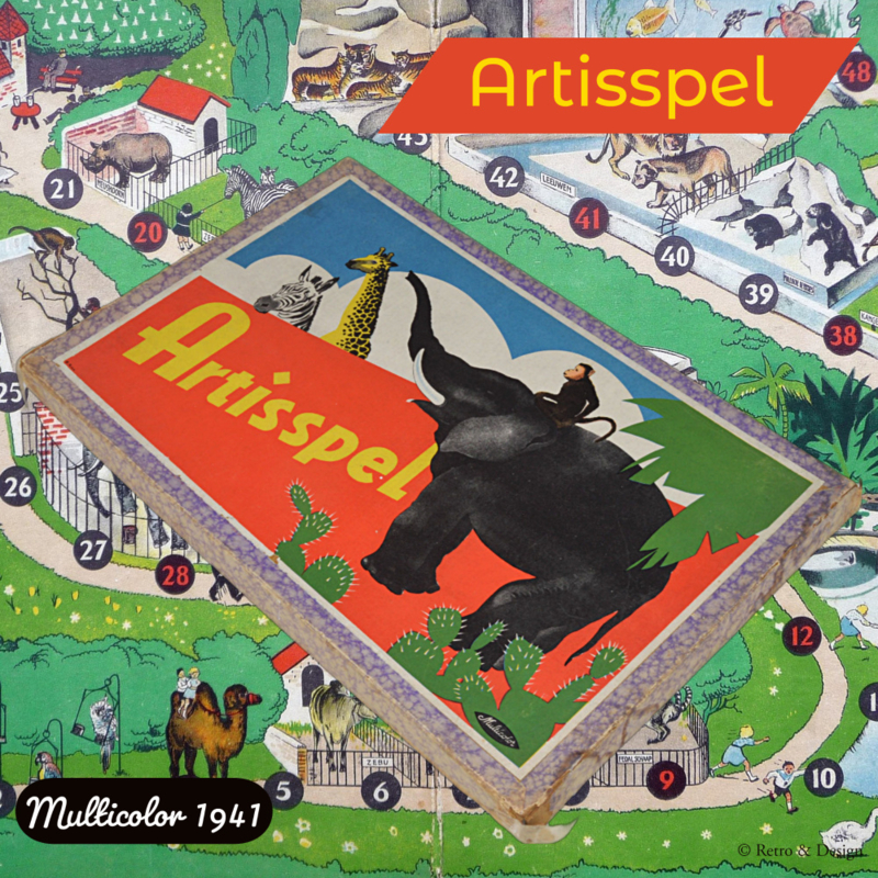 Bordspel Artisspel met vermelding 'De op dit spel voorkomende dieren zijn in levende lijve in Artis te Amsterdam te zien! - 1941