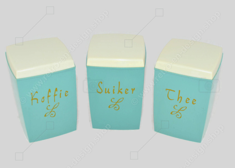 S&O hardplastic / kunststof vooraadbussen voor koffie, suiker en thee in blauw/wit
