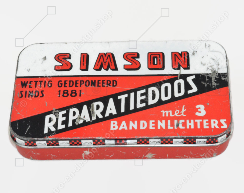Rechthoekige blikken doos voor reparatiemateriaal voor fietsbanden van het merk: "Simson"