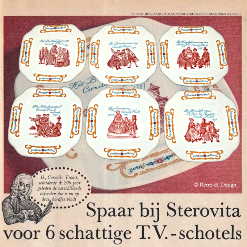 Seis platos de pastel vintage de Boch Laviére, hechos en Bélgica con imágenes de Cornelis Troost