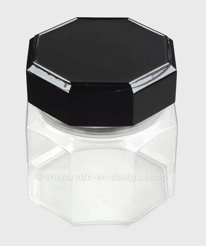 Lage glazen voorraadpot met zwarte afsluitdop van Arcoroc France, Luminarc Octime