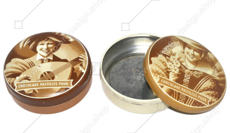 Set van twee vintage ronde blikken voor Chocolade pastilles puur van De Gruyter