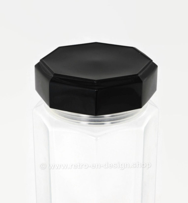 Hoge glazen voorraadpot met zwarte afsluitdop van Arcoroc France, Luminarc Octime