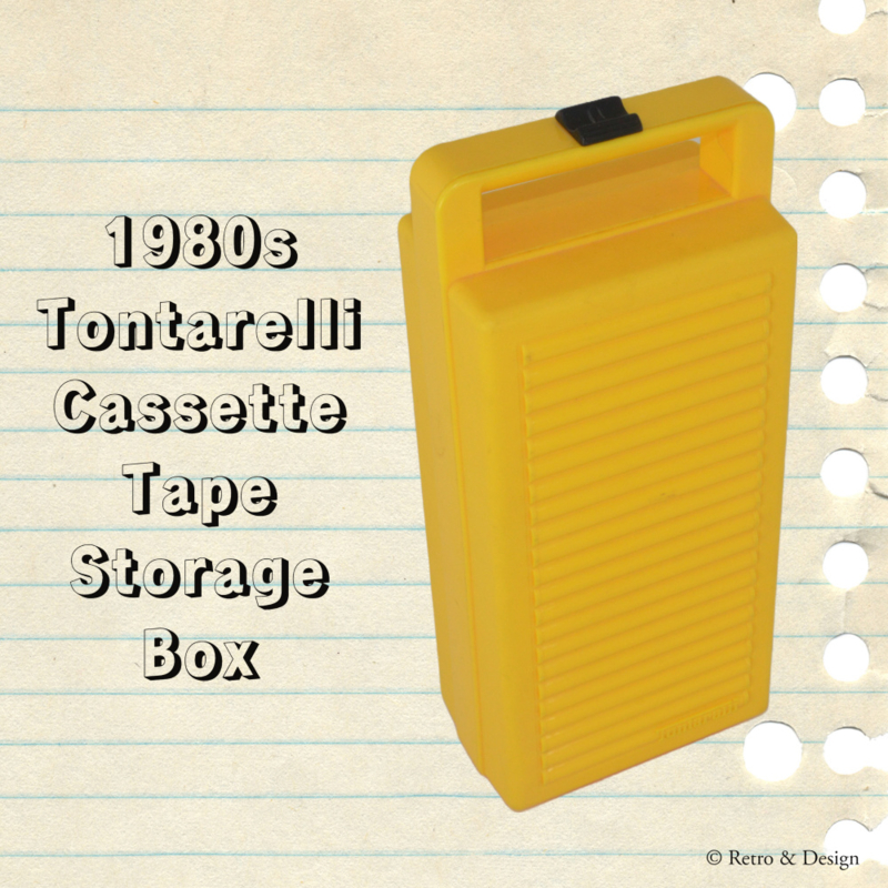 Portacassette Tontarelli amarillo vintage, caja de almacenamiento para 12 cintas de cassette