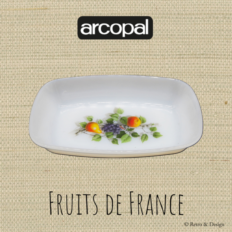 Rechthoekig Arcopal Fruits de France serveerschaaltje met peer, druif, appel