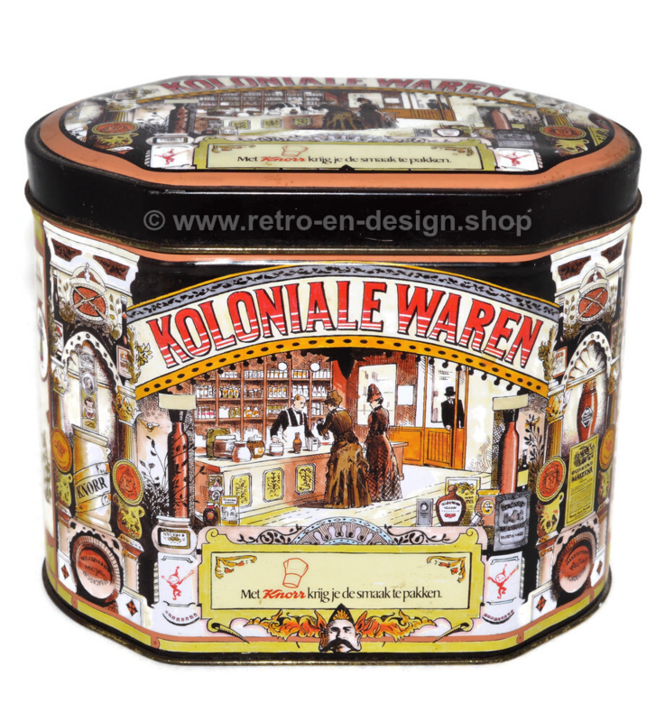 Lata vintage ovalada fabricada por Knorr, "Met Knorr krijg je de smaak te pakken"