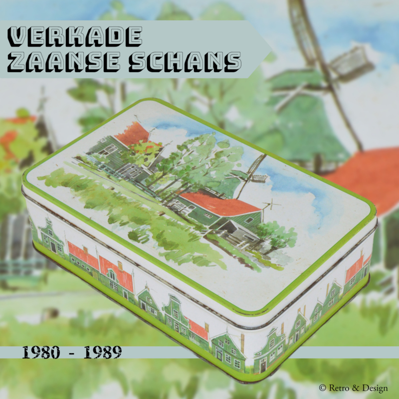 Caja de galletas vintage de Verkade con dibujos (acuarela) de Zaanse Schans