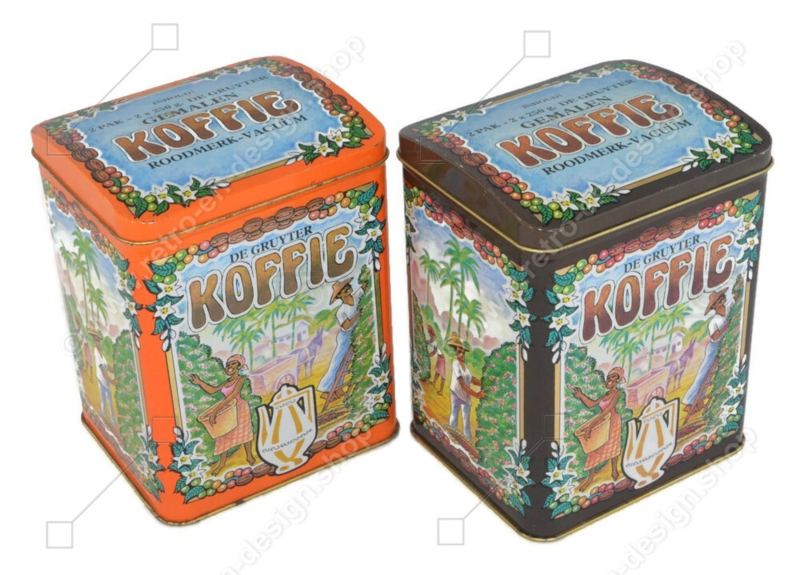 Set of two vintage coffee tins in brown and orange by De Gruyter