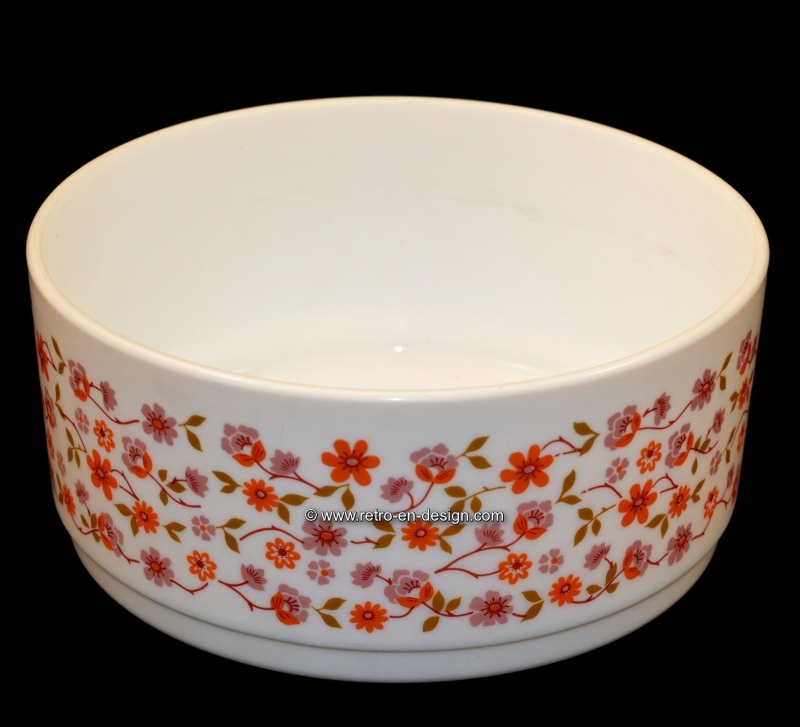 Arcopal Milk Glass Bowl with Pink and Orange Flowers Decor