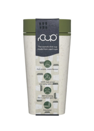 Geïsoleerde koffie- of theebeker, creme met groen, groot 12oz
