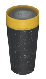Geïsoleerde koffie- of theebeker, zwart met geel, groot 12oz