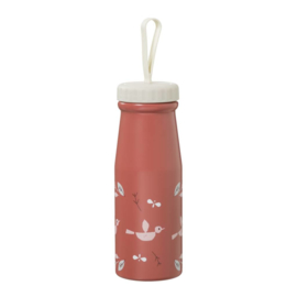 Retro thermosfles rood, met vogels