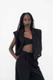 Sleeveless Cropped Blazer - Black
