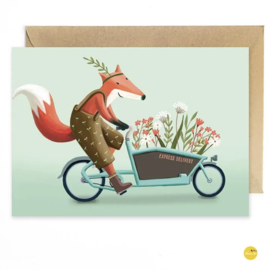 kaartje - Bakfiets bloemen