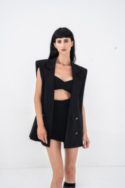 Sleeveless Long Blazer - Black