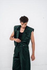 Sleeveless Cropped Blazer - Green velvet
