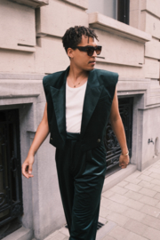 Sleeveless Cropped Blazer - Green velvet
