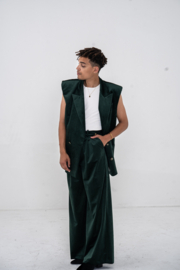 Sleeveless Long Blazer - Green velvet