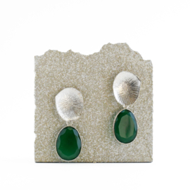 Cezanne oorstekers zilver - groene onyx