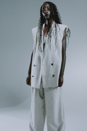 Sleeveless Long Blazer - Off-white