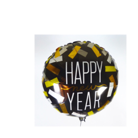 Happy New Year ballon - Confetti - Goud / Zilver / Zwart - folie Ballon -  18 Inch / 45 cm