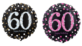 60 - Folie Ballon-Happy Birthday -Confetti - Fuchsia of Roze / Zwart 17 Inch / 43 cm.