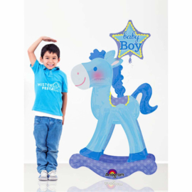 Airwalker - Hobbel Paard  - Baby Boy - Blauwe XXL Folie Ballon - 58x127 cm