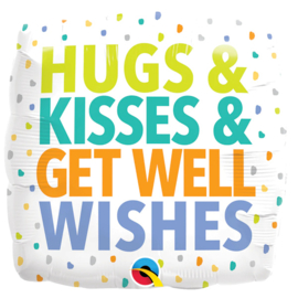 Hugs & Kisses & Get Well Wishes - Vierkant Folie Ballon - 18 Inch/46cm