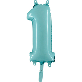 Cijfer - 1 - nummer - Pastel blauw / Mint - Folieballon (lucht) - 16inch / 40 cm