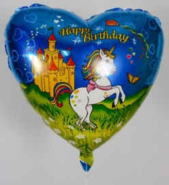 Eenhoorn / Unicorn - Happy Birthday - Hart Folie Ballon - 18Inch / 45cm