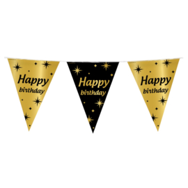 Happy Birthday -  Slinger/ Vlaggenlijn - Goud / Zwart - 10 m / 30 cm