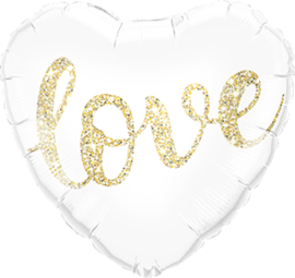 LOVE - Hart Folie ballon H- Glitter Goud - 18 inch/46cm