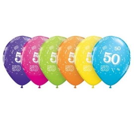 50 - nummer - div. kleuren - latex ballon - 11 inch/27,5cm