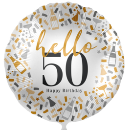 Hello 50 Happy Birthday - Rond Folie Ballon - 17 Inch/43cm