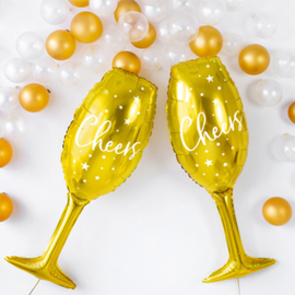 Cheers - Gouden Champagne Glas Folie Ballon- XXL -11x31,5 Inch/28x80 cm