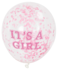 It's a Girl -  Roze Confetti Ballon - 12 Inch/ 30 cm
