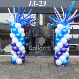 Ballonnen Pilaar - Standaard - Blauw / Paars / Wit  Metallic - met sprieten