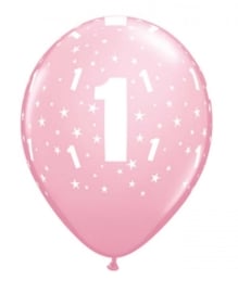 1 - nummer - Baby Roze  - latex ballonnen -11 inch/27,5m