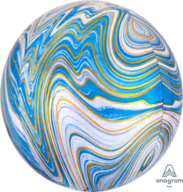 Marmer - Blauw / Goud / Wit - Ronde Ballon - Orbz - 15x16 Inch / 38x40cm